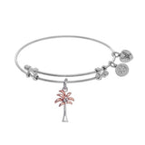 Brass with Pink+White Palm Tree Two Tone Charm on  White Angelica Bangle
