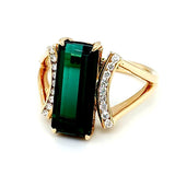 14KT Yellow Gold Green Tourmaline & Natural Diamond Ring