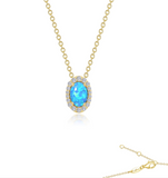 Gold Plated Simulated Blue Opal and Diamond Pendant