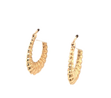 10K Yellow Gold Oval Scalloped Hoops
