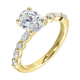 14 Karat Yellow Gold Round & Marquise Diamond Engagement Rings