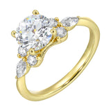 14 Karat Yellow Gold Marquise & Round Diamond Engagement Rings