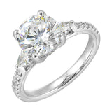 14 Karat White Gold Pear & Round Diamond Engagement Rings