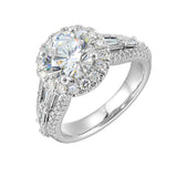 14 Karat White Gold Round & Baguette Diamond Engagement Rings