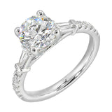 14 Karat White Gold Round & Baguette Diamond Engagement Rings