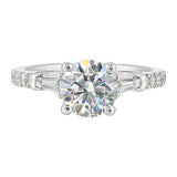 14 Karat White Gold Round & Baguette Diamond Engagement Rings