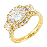 14 Karat Yellow Gold Emerald Cut & Round Diamond Engagement Rings