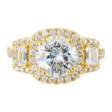 14 Karat Yellow Gold Emerald Cut & Round Diamond Engagement Rings