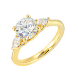 14 Karat Yellow Gold Pear & Round Diamond Engagement Rings