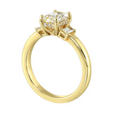 14 Karat Yellow Gold Round & Baguette Diamond Engagement Rings