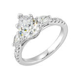 14 Karat White Gold Pear & Round Diamond Engagement Rings