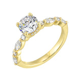14 Karat Yellow Gold Marquise & Round Diamond Engagement Rings