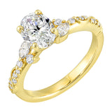 14 Karat Yellow Gold Marquise & Round Diamond Engagement Rings