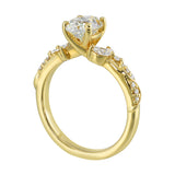 14 Karat Yellow Gold Marquise & Round Diamond Engagement Rings
