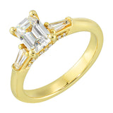 14 Karat Yellow Gold Round & Baguette Diamond Engagement Rings