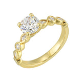 14 Karat Yellow Gold Marquise & Round Diamond Engagement Rings