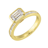 14 Karat Yellow Gold Round & Baguette Diamond Engagement Rings