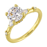 14 Karat Yellow Gold Pear & Round Diamond Engagement Rings