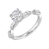 14 Karat White Gold Round & Baguette Diamond Engagement Rings