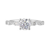 14 Karat White Gold Round & Baguette Diamond Engagement Rings