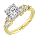 14 Karat White & Yellow Gold Pear & Round Diamond Engagement Rings