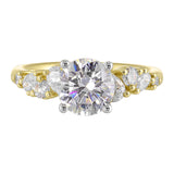 14 Karat White & Yellow Gold Pear & Round Diamond Engagement Rings