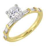14 Karat White & Yellow Gold Round & Baguette Diamond Engagement Rings