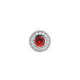 Platinum Finish Sterling Silver Micro Pave Round Simulated Garnet Charm with Simulated Diamonds