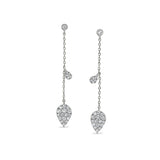 Platinum Finish Sterling Silver Micropave Leaf Drop Earrings with Simulated Diamonds