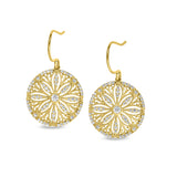 Gold Finish Sterling Silver Micropave Vintage Sand Dollar Earrings with Simulated Diamonds