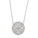 Platinum Finish Sterling Silver Micropave Vintage San Dollar Necklace with Simulated Diamonds on 16