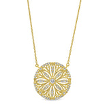 Gold Finish Sterling Silver Micropave Vintage San Dollar Necklace with Simulated Diamonds on 16