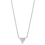 Platinum Finish Sterling Silver Micropave Triangle Necklace with Simulated Diamonds on 16