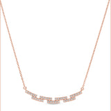 Rose Gold Finish Sterling Silver Micropave Staggered Bar Necklace with Simulated Diamonds on 16