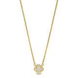 Gold Finish Sterling Silver Micropave Small Clover Shape Necklace with Simulated Diamonds on 16