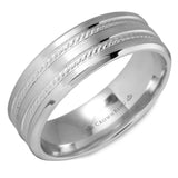 A white gold wedding band with two milgrain lines.