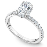 A Noam Carver white gold engagement ring with an oval centerpiece and 30 diamonds.