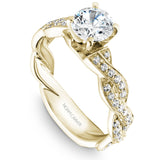 A Noam Carver yellow gold engagement ring with a twist band and 60 round diamonds.