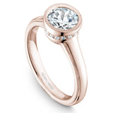 A Noam Carver rose gold engagement ring with 18 round diamonds.