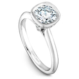 A Noam Carver white gold engagement ring with 22 diamonds and milgrain detailing.