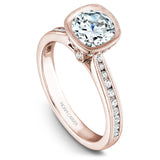 A Noam Carver rose gold engagement ring with milgrain detailing and 42 diamonds.