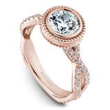 A Noam Carver rose gold engagement ring with a twist band and 58 diamonds.