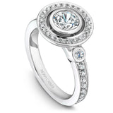 A Noam Carver white gold engagement ring with 49 round diamonds.