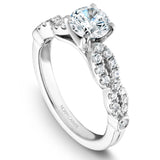 A Noam Carver white gold engagement ring with 30 round diamonds and a detailed band.