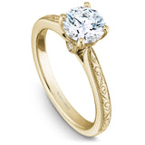 A Noam Carver engraved yellow gold engagement ring with 6 round diamonds.