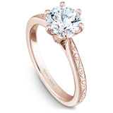 A Noam Carver engraved rose gold engagement ring with 2 diamonds.
