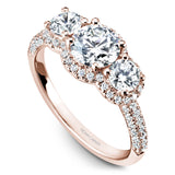 A Noam Carver rose gold engagement ring with 100 diamonds.