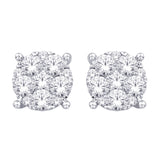 14K White Gold 1 Ct.Tw. Diamond Flower Stud Earrings