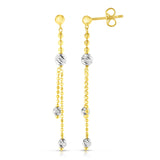 14K Gold Diamond Cut Bead Station Drop Earring