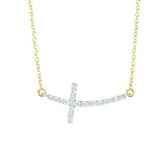 14K Gold .22Ct Diamond Side Cross Necklace